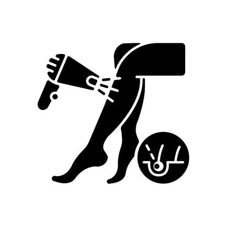Laser hair removal black glyph icon. Depilation procedure. Device for shaving unwanted hair. Epilator. Personal hygiene. Silhouette symbol on white space. Vector isolated illustrationのイラスト素材