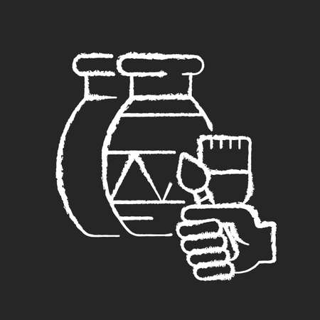 Handicraft chalk white icon on black background. Paint created pottery. Handmade vase to paint for artist. Clay creation for craftsmanship. DIY art and craft. Isolated vector chalkboard illustrationのイラスト素材