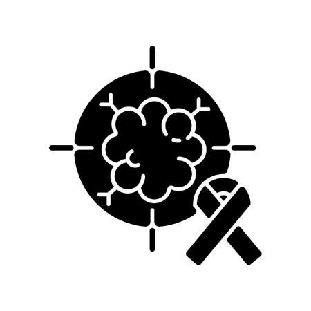 Oncology department black glyph icon. Cancer treatment center. Radiology cancer. Radiation therapy and oncologist. Radiotherapy. Silhouette symbol on white space. Vector isolated illustrationのイラスト素材