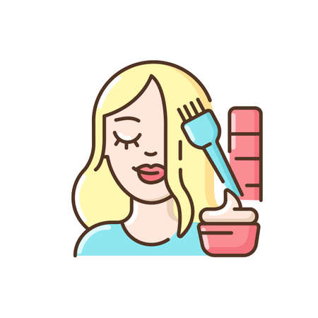 Hair colouring RGB color icon. Permanent and temporary hair dyeing. Makeover. Beauty parlor. Hairdresser services. Beauty procedures. Beautician services. Isolated vector illustrationのイラスト素材