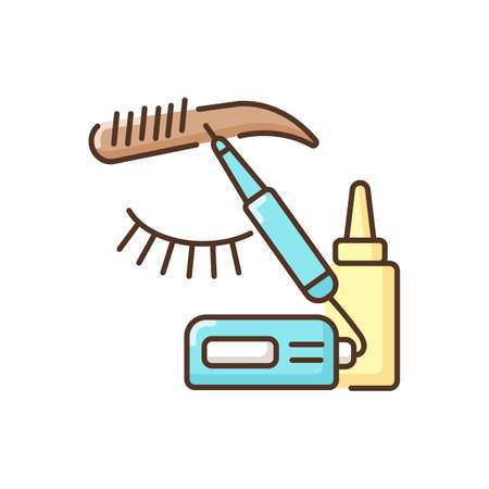 Microblading RGB color icon. Brows shaping and grooming. Eyebrows tattooing. Semi permanent makeup. Eyebrows correction. Beautician and cosmetologist services. Isolated vector illustrationのイラスト素材
