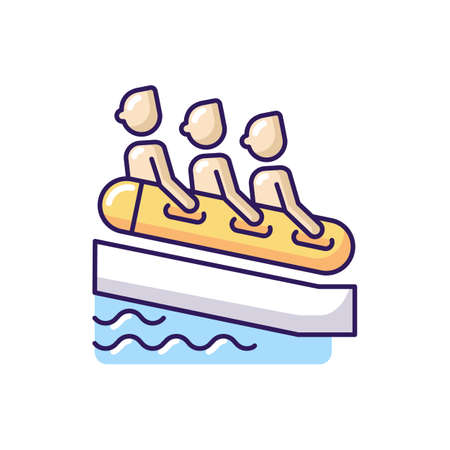 Family rafting RGB color icon. Group slide, water park attraction. Aquatic recreational activity. People riding waterslide together isolated vector illustrationのイラスト素材