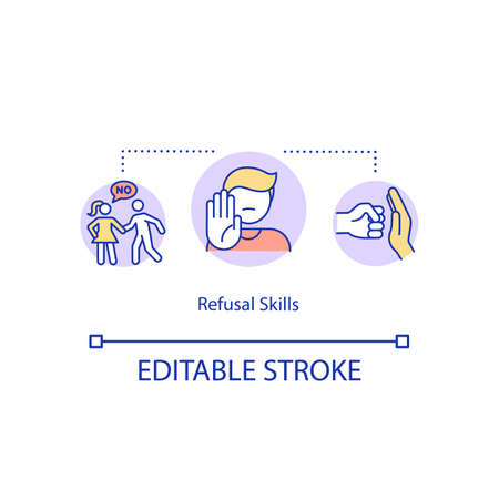 Refusal skills concept icon. Reject unwanted intimacy. No intercourse without consent. Sexual education idea thin line illustration. Vector isolated outline RGB color drawing. Editable strokeのイラスト素材