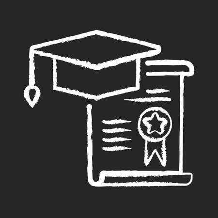 Internship chalk white icon on black background. Vocational education, professional practice. Skills development, experience gaining. Graduation certificate isolated vector chalkboard illustrationのイラスト素材