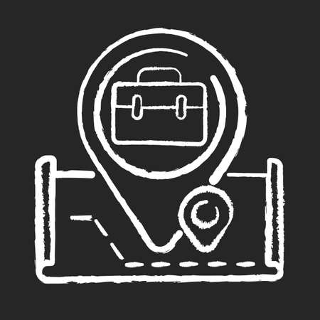 Company location chalk white icon on black background. Travel to work. Navigation technology. Geographical positioning system. Office position marked on map isolated vector chalkboard illustrationのイラスト素材