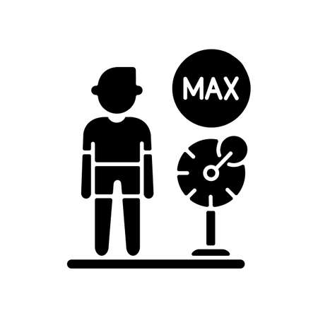 Weight limit black glyph icon. Aqua park rule, attraction with limited access silhouette symbol on white space. Waterpark security, recreation center safety policy. Vector isolated illustrationのイラスト素材