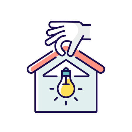 Lighting installation RGB color icon. Chandelier and light fixture. House building process. Electrician services. Home maintenance and improvements. Isolated vector illustrationのイラスト素材