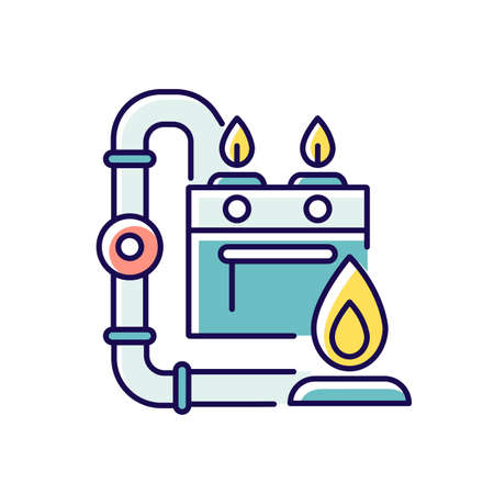Gas pipework RGB color icon. Domestic gas supply installation. Plumbing system. Pipeline channel. Engineering. House maintenance and improvements. Isolated vector illustrationのイラスト素材