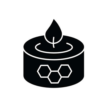 Beeswax candle black glyph icon. Natural bee product. DIY apiculture, beekeeping business silhouette symbol on white space. Handmade decorative candle from organic wax vector isolated illustrationのイラスト素材