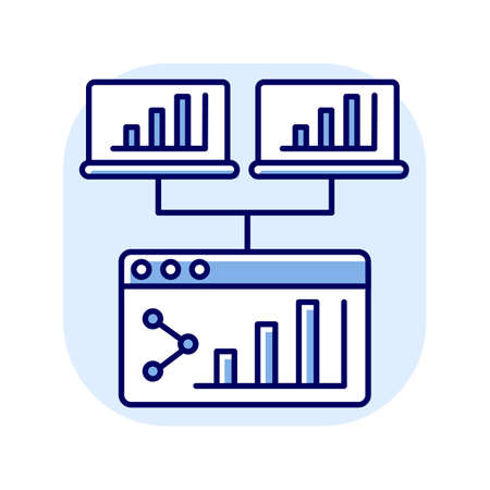 Webcast blue RGB color icon. Share online presentation. Screen with data analytics. Information diagram for business project. Internet connection. Web page. Isolated vector illustrationのイラスト素材