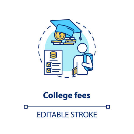 College fees concept icon. Smart education tips. Money saving. Financial literacy application idea thin line illustration. Vector isolated outline RGB color drawing. Editable strokeのイラスト素材