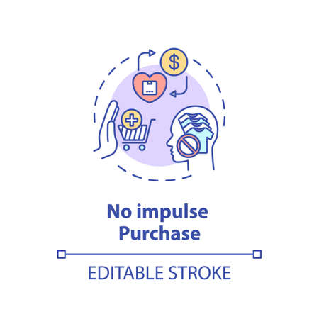 No impulse purchase concept icon. Smart money spending tips. Budget saving. Financial literacy idea thin line illustration. Vector isolated outline RGB color drawing. Editable strokeのイラスト素材