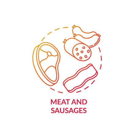 Meat and sausages concept icon. Fresh ingredients for culinary. Juicy beef, pork, chicken. Italian restaurant menu idea thin line illustration. Vector isolated outline RGB color drawingのイラスト素材