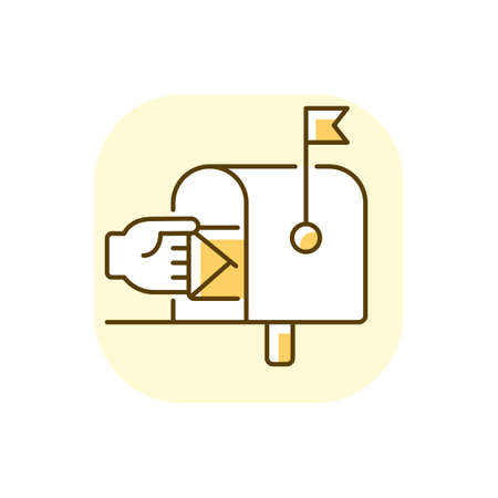 Mailbox yellow RGB color icon. Postal service, mail delivery. Traditional container for correspondence. Residential postbox with letter isolated vector illustrationのイラスト素材