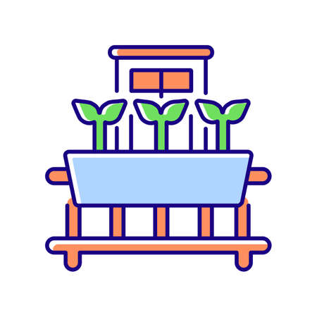 Windowsill gardening RGB color icon. Cultivate plants on window. Growing sprout in pots. Seedling on balcony. Vegetable growing on indoor terrace. Hobby gardener. Isolated vector illustrationのイラスト素材