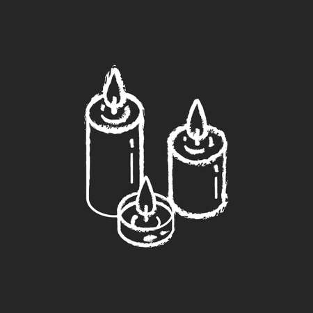 Candlelight chalk white icon on black background. Atmosphere changing. Hygge element. Romantic mood. Home decoration. Burning candles. Lighting. Isolated vector chalkboard illustrationのイラスト素材