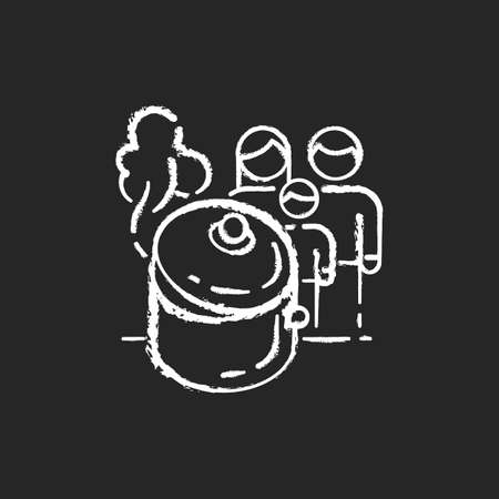 Home cooking chalk white icon on black background. Family atmosphere. Kitchen pot. Meals preparation. Strong family relationships building. Homemade food. Isolated vector chalkboard illustrationのイラスト素材