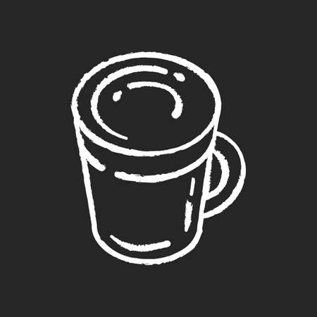 Latte chalk white icon on black background. Coffee mug. Hot beverage in glass cup. Cappuccino with foam. Frappe with froth. Caffeinated liquid. Isolated vector chalkboard illustrationのイラスト素材