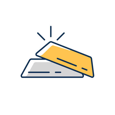 Bullion RGB color icon. Golden and silver bar. Precious metal. Treasure for financial wealth. Metallic commodity for money investment. Asset for economic stability. Isolated vector illustrationのイラスト素材