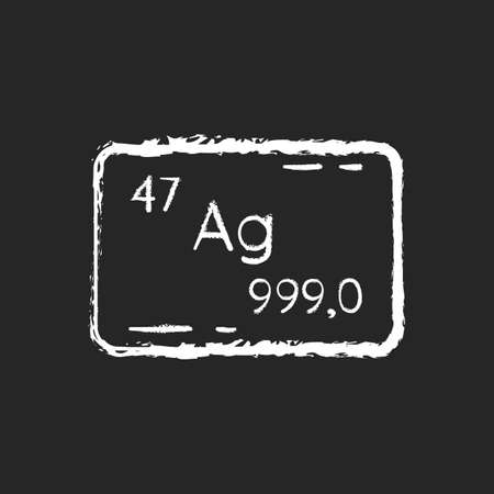 Silver chalk white icon on black background. Precious metal. Bullion for deposit. Heavy industrial production. Treasure value. Commodity to invest money. Isolated vector chalkboard illustrationのイラスト素材