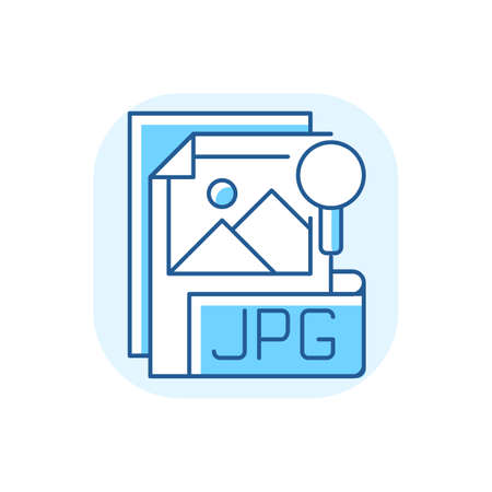 JPG file blue RGB color icon. Compressed image format. Digital images. JPEG. Lossless coding mode....