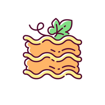 Pumpkin lasagna RGB color icon. Traditional baked dish with gourd. Italian restaurant autumn season menu. Homemade vegetarian food. Isolated vector illustrationのイラスト素材