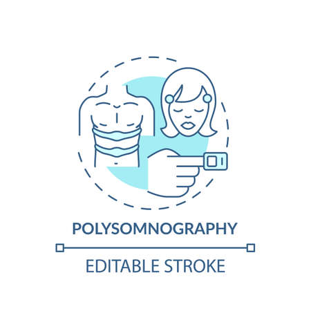 Polysomnography turquoise concept icon. Daytime nap study. Monitoring device. Healthcare examination idea thin line illustration.  Editable strokeのイラスト素材