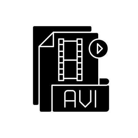 AVI file black glyph icon. Audio video interleave. Filename extension. Audio and video data. Multimedia container format. High quality. Silhouette symbol on white space. Vector isolated illustrationのイラスト素材