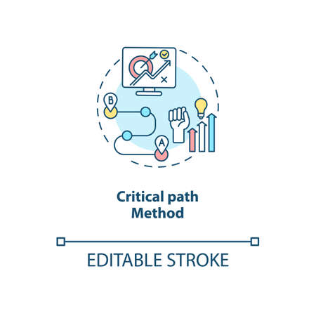 Critical path method concept icon. Software structure idea thin line illustration. Critical path analysis. Project activities scheduling. Vector isolated outline RGB color drawing. Editable stroke