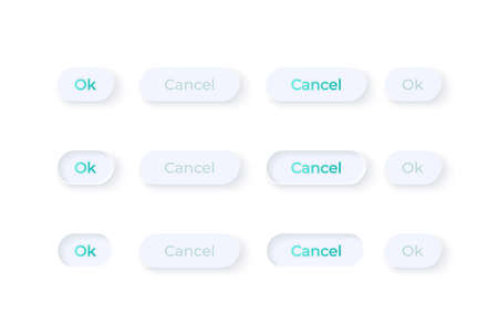 Confirmation buttons UI elements kit. Ok and cancel. Options isolated vector icon, bar and dashboard template. Web design widget collection for mobile application with light theme interface