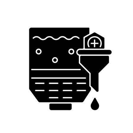 Mashing black glyph icon. Brewery production. Industrial appliance to produce beer and ale. Manufacturing process for alcohol. Silhouette symbol on white space. Vector isolated illustrationの写真素材