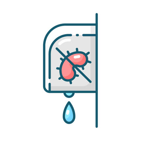 Wall mounted sanitizer blue RGB color icon. Touchless automatic dispenser. Liquid soap in bathroom. Bathroom sanitary product. Virus and infection prevention. Isolated vector illustrationのイラスト素材