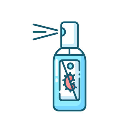 Spray hand sanitizer blue RGB color icon. Antibacterial liquid wash in bottle with dispenser. Cleaning foam for personal hygiene. Disinfectant pharmaceutical product. Isolated vector illustrationのイラスト素材