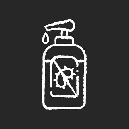 Pump bottle sanitizer chalk white icon on black background. Antibacterial gel in tube. Disinfectant wash for hand sanitation. Personal hygiene product. Isolated vector chalkboard illustrationのイラスト素材