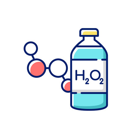 Hydrogen peroxide RGB color icon. Medical cleanser to treat wound. First aid medication. Fluid concentrated medical drug. Emergency help for patient wound. Isolated vector illustrationのイラスト素材