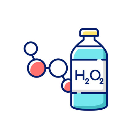 Hydrogen peroxide RGB color icon. Medical cleanser to treat wound. First aid medication. Fluid concentrated medical drug. Emergency help for patient wound. Isolated vector illustrationの素材 [FY310157217088]