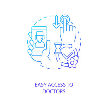 Easy access to doctors concept icon. Telemedical consultation steps. Emergency medical help. Remote health treatment idea thin line illustration. Vector isolated outline RGB color drawingのイラスト素材