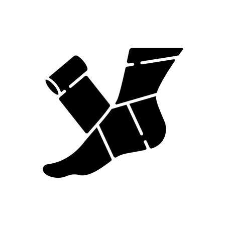 Elastic bandage black glyph icon. Suffer from injury. Hurt foot. Join trauma treatment. Medical equipment to help patient. Health care. Silhouette symbol on white space. Vector isolated illustrationのイラスト素材