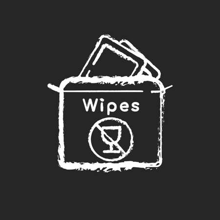 Alcohol free wipes chalk white icon on black background. Disinfectant paper towels. Sanitation tissues for hygiene. Cosmetic product for skincare. Isolated vector chalkboard illustrationのイラスト素材