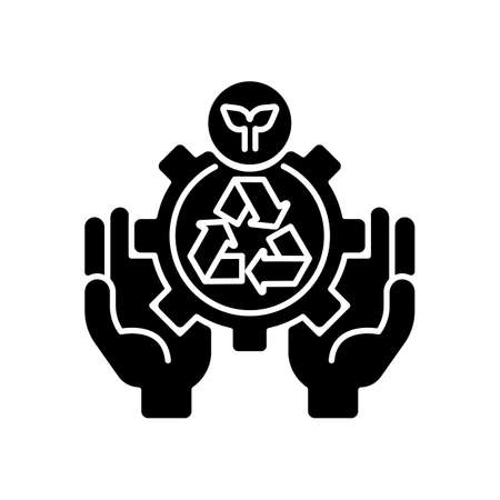 Environmental services black glyph icon. Nature and landscape protection. Recycling. Pollution-reducing control. Ecosystem. Silhouette symbol on white space. Vector isolated illustrationのイラスト素材