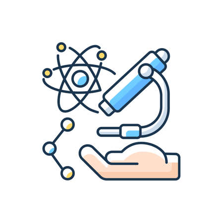 Science and research RGB color icon. Clinical trials. Researcher. Physics, chemistry and biology. Advanced treatment technologies. Scientific observations. Isolated vector illustrationのイラスト素材