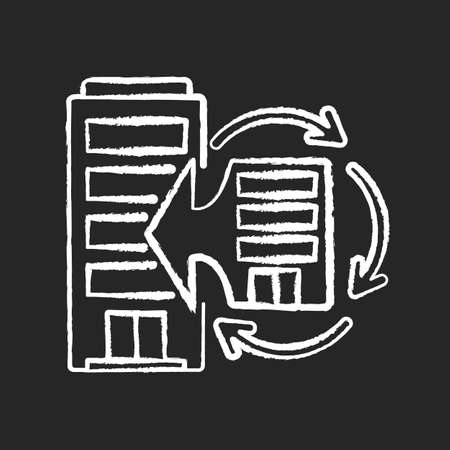 Corporate synergy chalk white icon on black background. Company merge. Corporation integration. Extend business. Office expansion. Corporate management. Isolated vector chalkboard illustrationのイラスト素材
