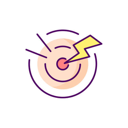 Acute pain RGB color icon. Sudden and severe feeling in abdomen. Stomach infection. Digestive disorders. Gastroenteritis. Menstrual cramps. Serious problem. Isolated vector illustrationのイラスト素材