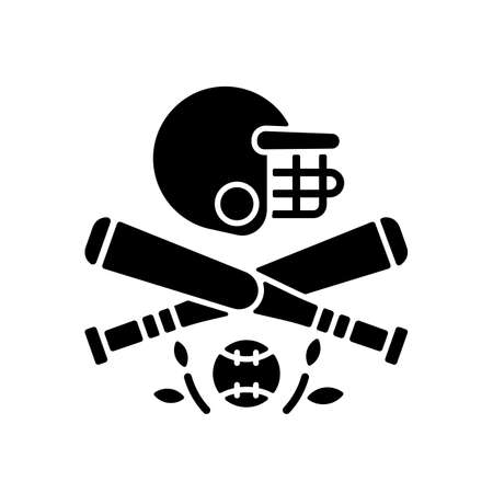 Baseball black glyph icon. Bat-and-ball game. Sport participation. Batting and fielding. Softball. Pitcher and catcher. Outs and runs. Silhouette symbol on white space. Vector isolated illustrationのイラスト素材