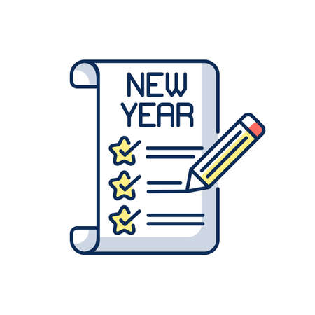 New Year resolutions RGB color icon. Annual plan. Checklist with task. Paper with self improvement step. Wintertime recreation. Winter fun. Christmas season. Isolated vector illustrationのイラスト素材