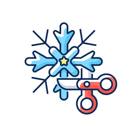 DIY snowflakes RGB color icon. Do it yourself project. Festive seasonal decoration. Craft ornament tutorial for Christmas. New Year children activity. Xmas decor. Isolated vector illustrationのイラスト素材