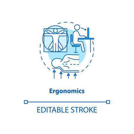 Ergonomics turquoise concept icon. Body anatomy. Physical health. Comfortable workplace. Kinesiology idea thin line illustration. Vector isolated outline RGB color drawing. Editable strokeのイラスト素材