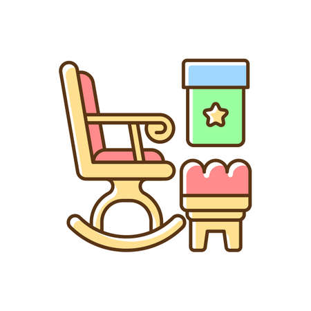 Rocking chairs and ottomans RGB color icon. Decorating living space. Nursery. Living room. Modern home decor and interior design. House furnishings. Comfortable armchair. Isolated vector illustrationのイラスト素材