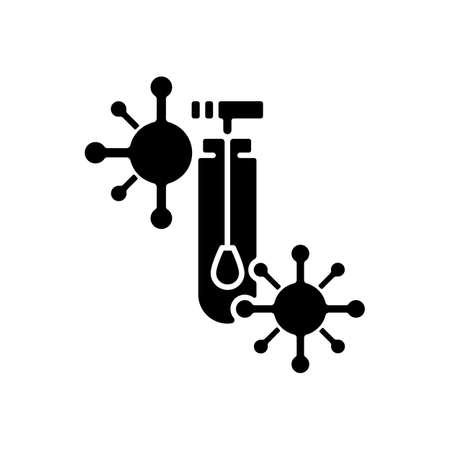 PCR test black glyph icon. Polymerase chain reaction analysis. Medical examination for disease. Corona virus infection diagnostic. Silhouette symbol on white space. Vector isolated illustrationのイラスト素材