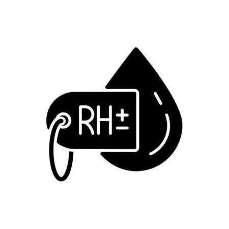Blood group test black glyph icon. RH factor type determination. Medical analysis. Clinical fluid diagnostic. Healthcare checkup. Silhouette symbol on white space. Vector isolated illustrationのイラスト素材